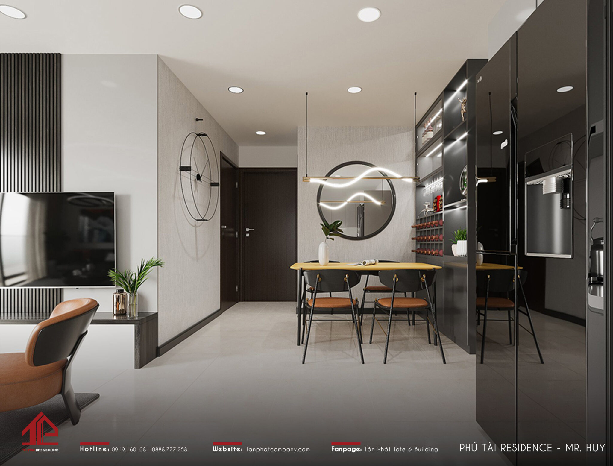 Thiết kế phòng khách chung cư cho căn hộ 3 phòng ngủ, 9m2 có xu hướng mở rộng không gian bằng cách xóa bỏ mọi bức tường phân chia phòng khách và phòng bếp, giúp đón nhận ánh sáng tự nhiên một cách tối đa.