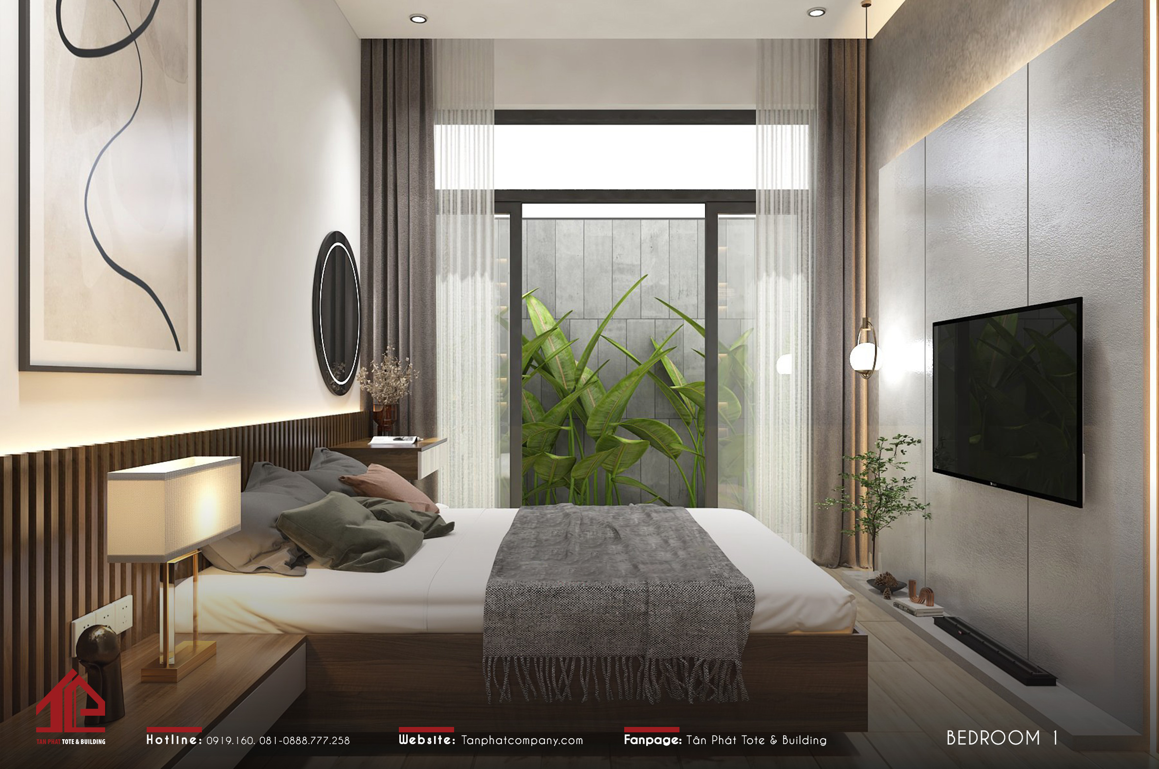 Không gian sân sâu được kết nối với phòng ngủ 1 mang đến sự hòa hợp của tự nhiên và con người.