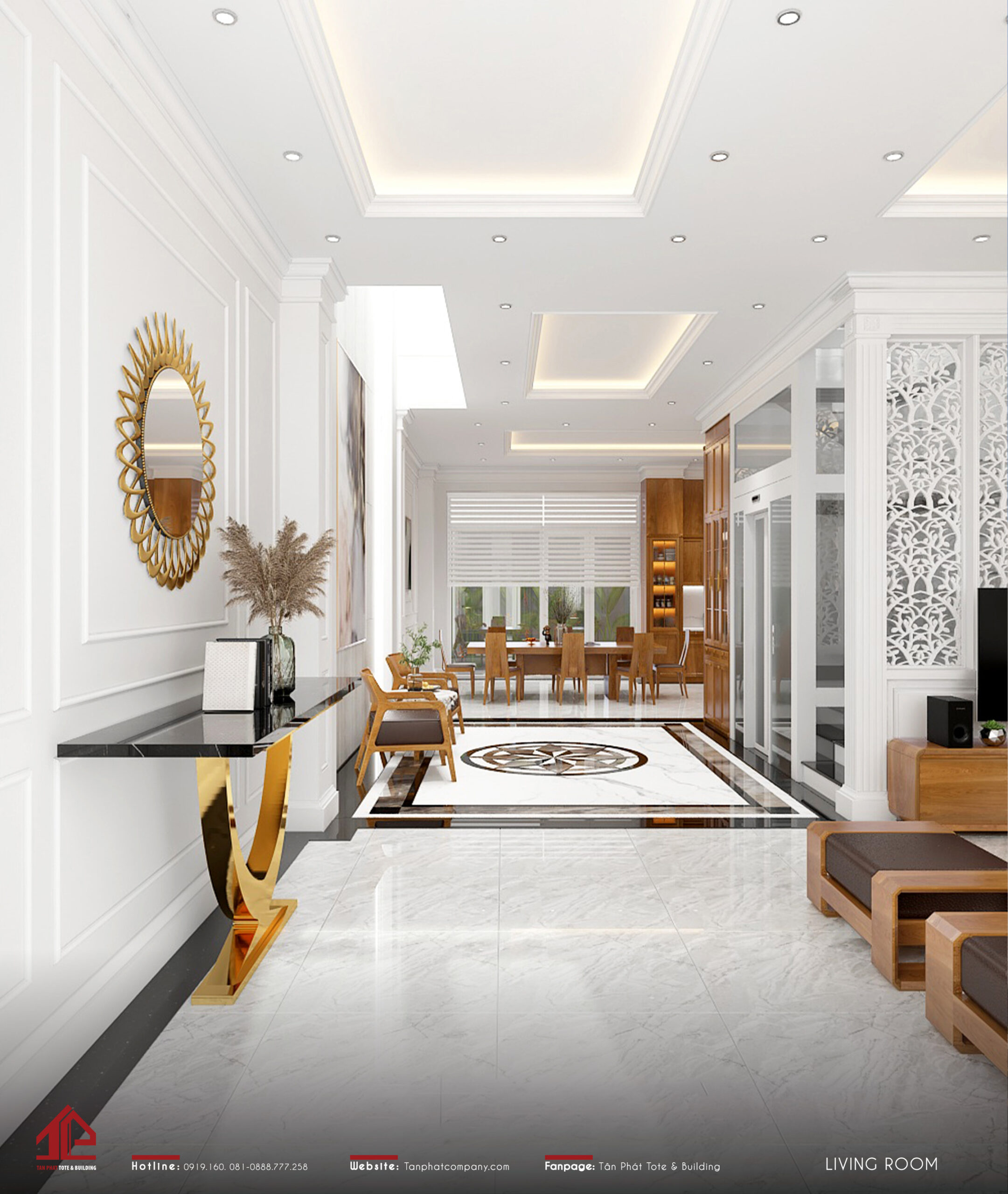 Thiết kế không gian rộng rãi mang đến sự thoải mái khi vừa đặt chân đến biệt thực Ms. Bình