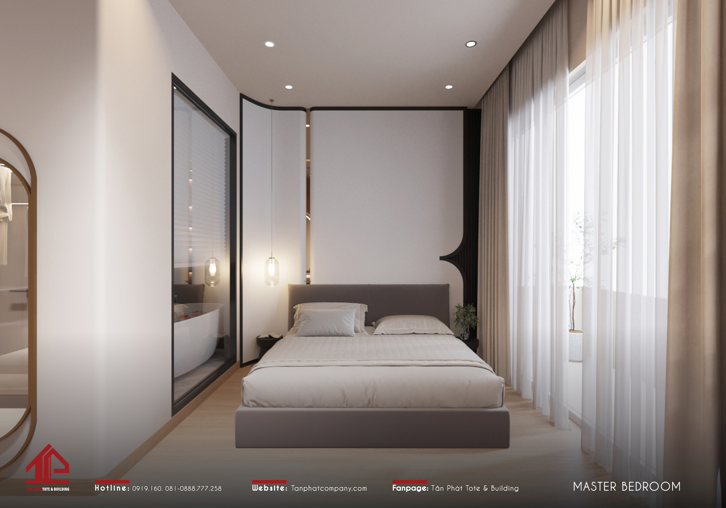 Căn phòng luôn nhận được đầy đủ ánh sáng từ các thiết đèn đến tự nhiên qua cửa kính rộng lớn nối liền với ban cong.