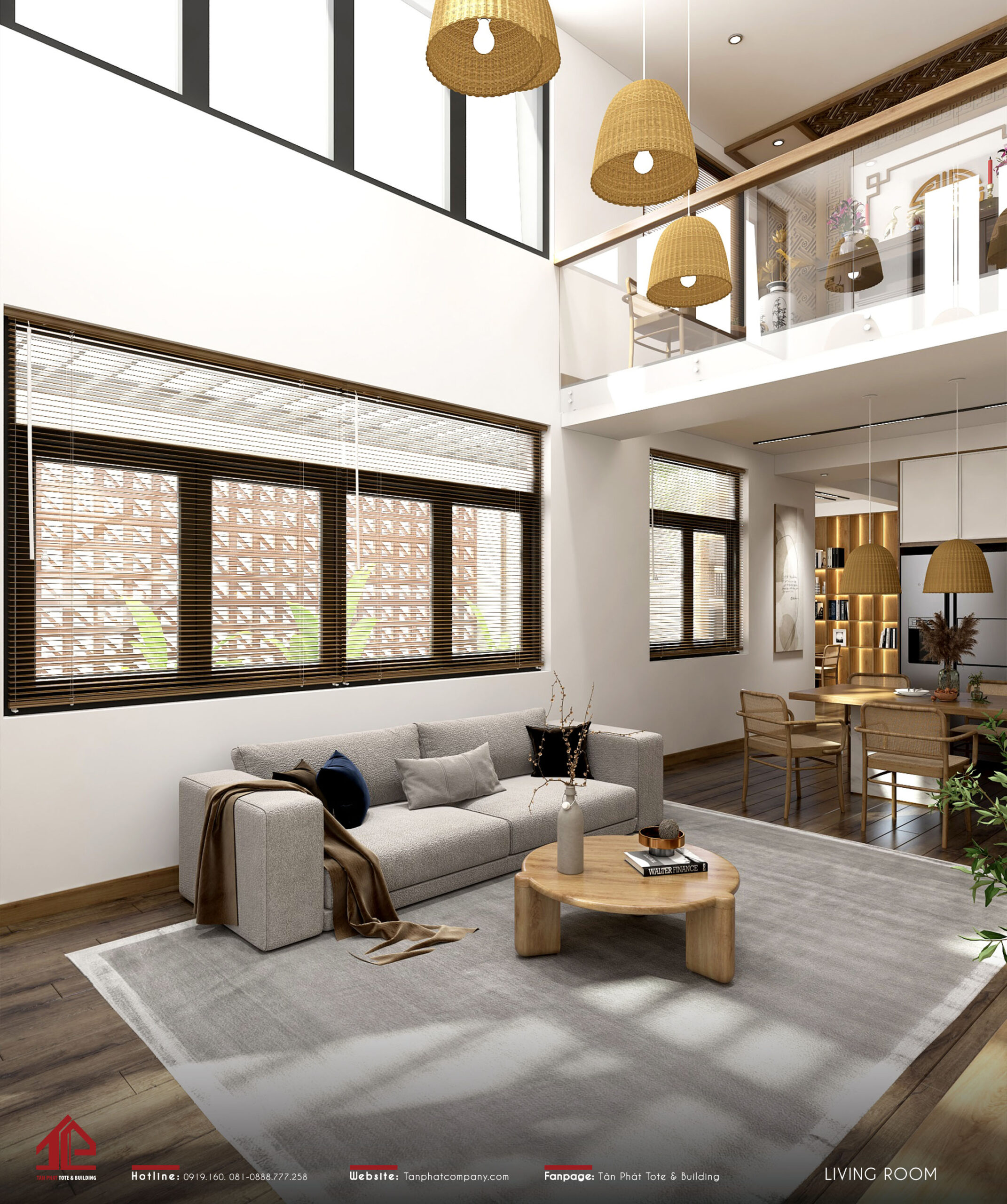 Không gian ngập tràn ánh sáng nhờ bố trí hệ cửa vách kính ở nhiều khu vực, từ tầng 1 cho đến gác lửng