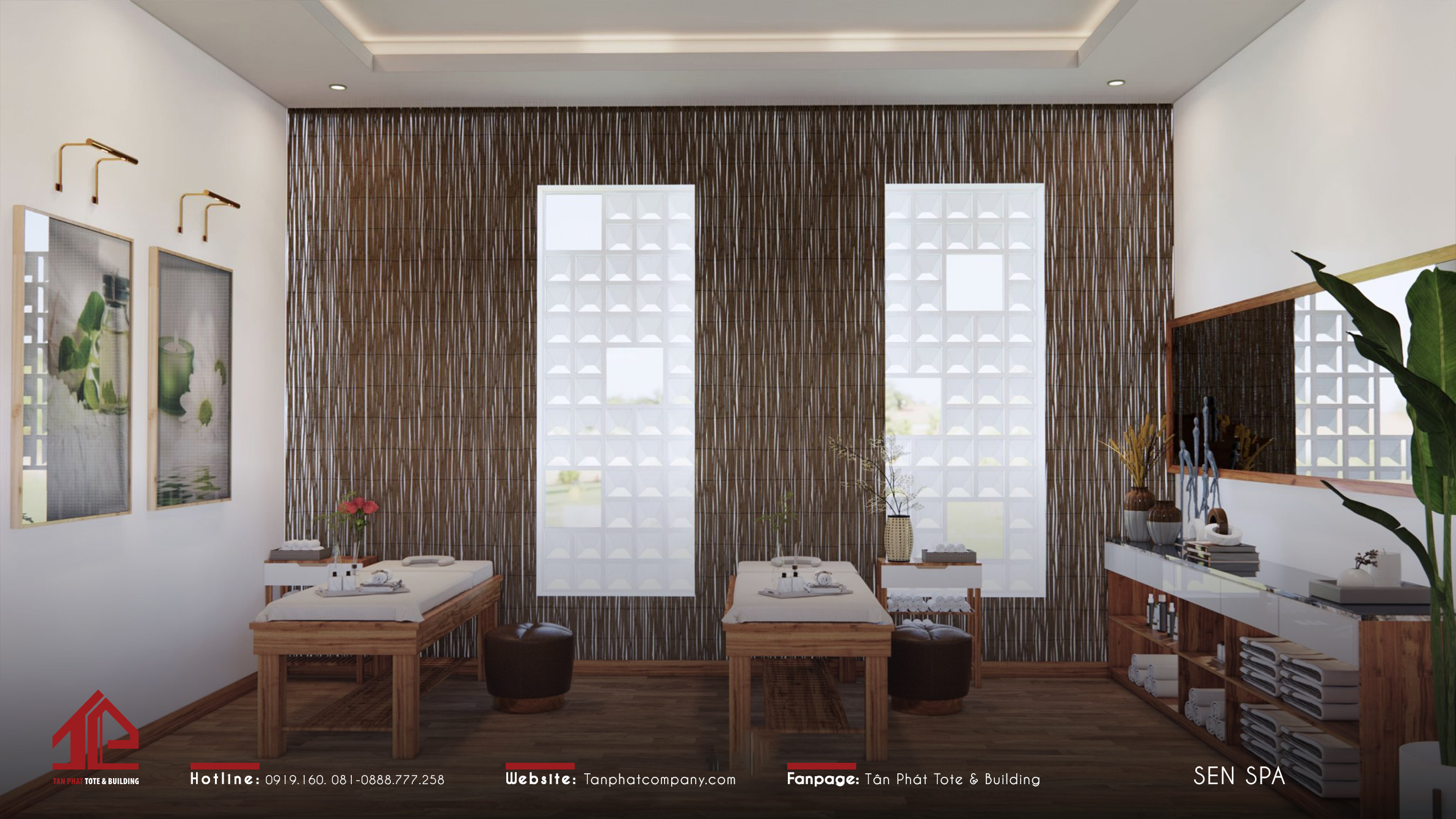 Spa sử dụng gạch bông thông gió để đón ánh nắng tự nhiên, giúp căn phòng thêm thông thoáng