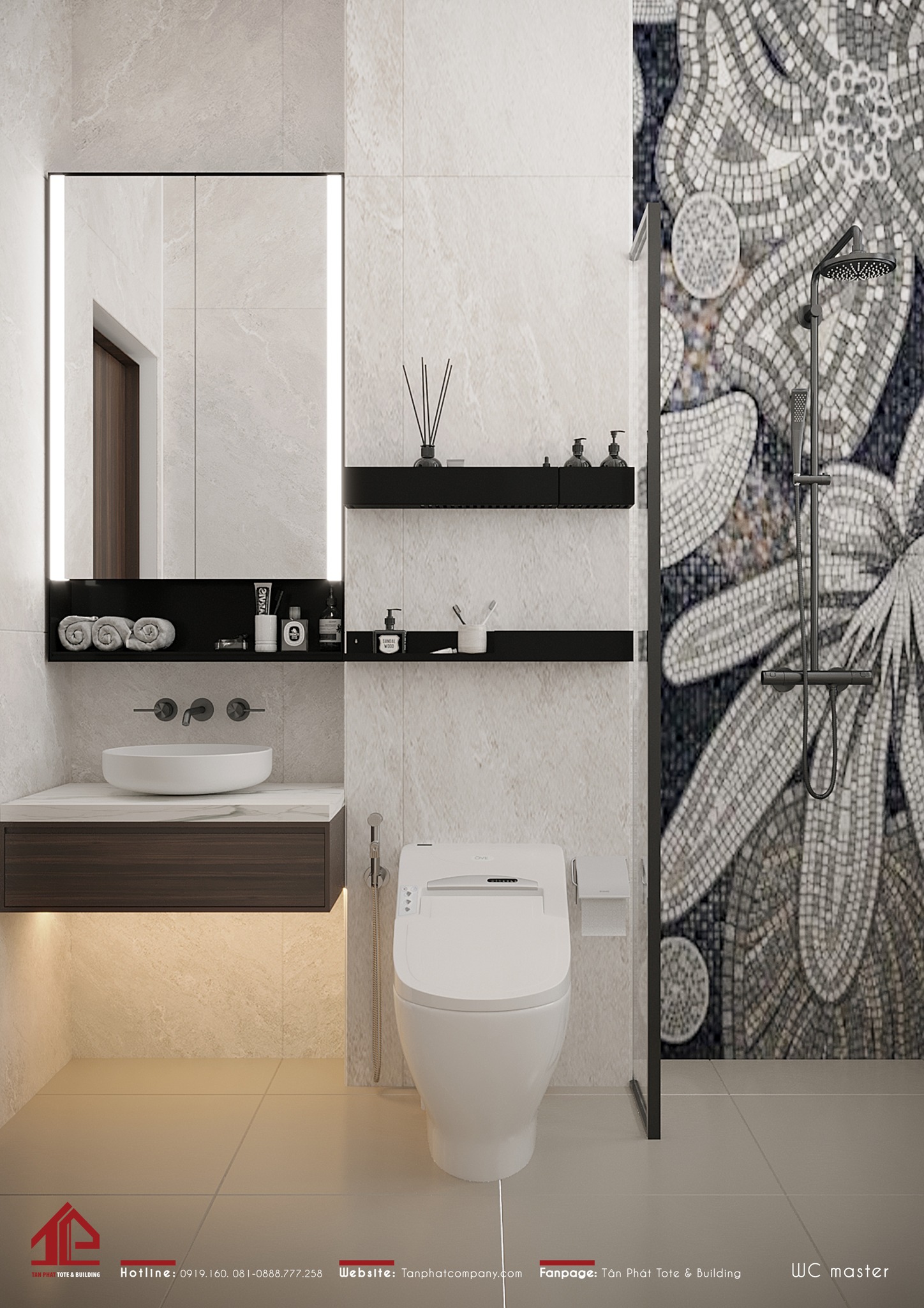 Để đảm bảo tiện nghi cho quá trình sinh hoạt, phòng ngủ master được tích hợp với nhà vệ sinh 3in1 - tắm, rửa và xí.