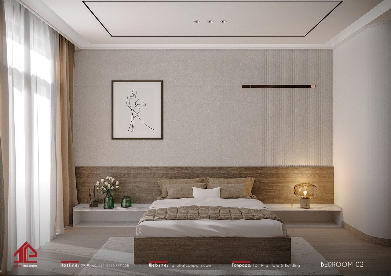Đối với Tân Phát, việc lựa chọn màu sắc là một quá trình khắt khe bởi nó đóng vai trò quan trọng trong việc định hình phong cách và yếu tố thẩm mỹ nghệ thuật chung của nơi an cư. Tương tự như phòng ngủ 1, phòng ngủ 2 của T’s house cũng ứng dụng phong cách tối giản với tone màu xám - nâu chủ đạo.