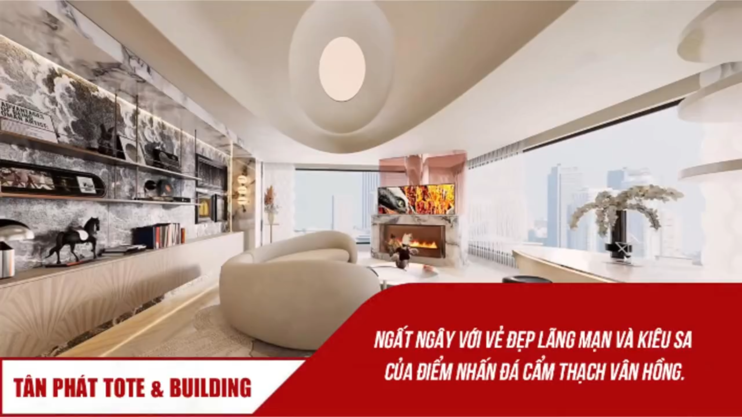 Thiết kế nội thất căn hộ cao cấp với đá cẩm thạch hồng sang trọng